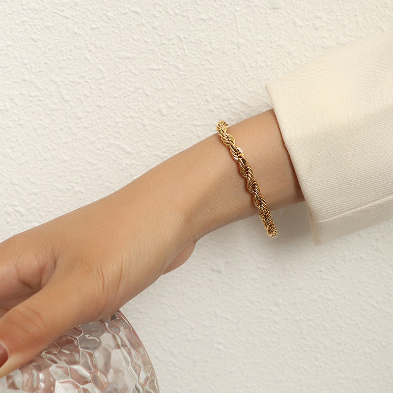 French Thick Hemp Flowers Twisted Titanium Steel Gold-plated Cold Bracelets