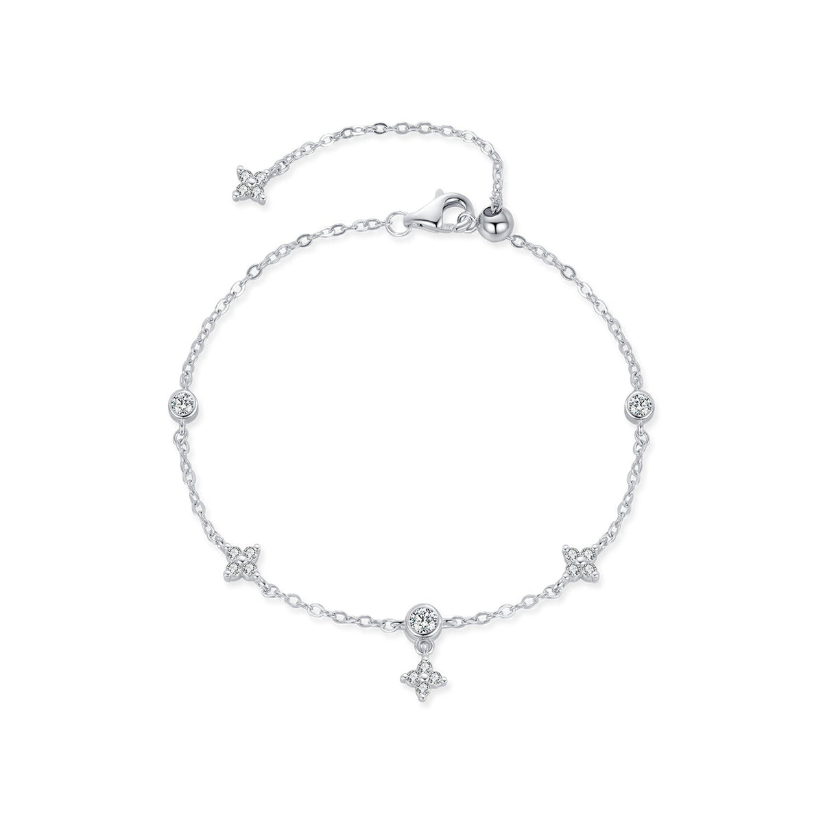 Four-Leaf Clover Bracelet in Sterling Silver with Sparkling Cubic Zirconia