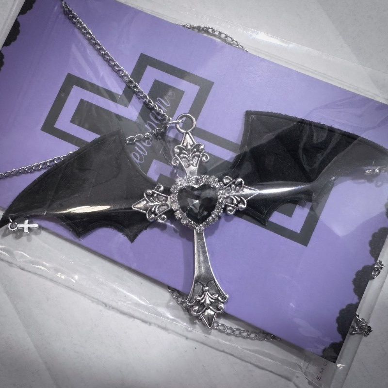Gothic Bat Wings Cross Love Large Necklaces