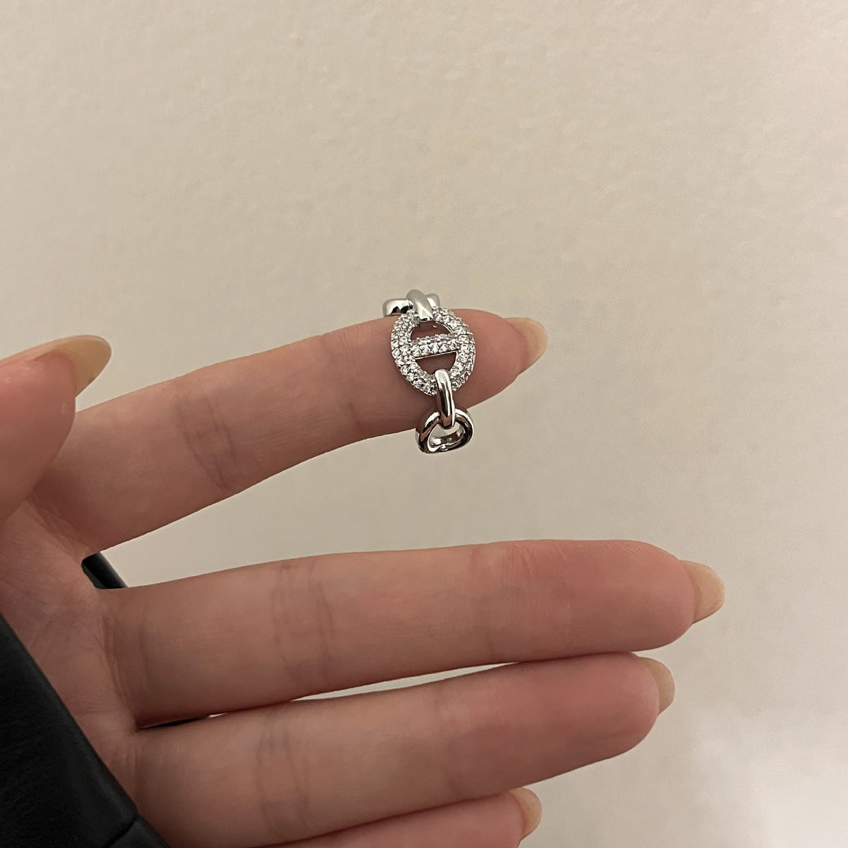 Plated Gold Inlaid Zirconium Pig Nose Wave Ring