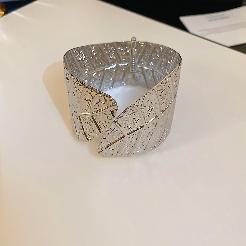 Metallic Striped Geometric Cross Flowers Openings Niche Exaggerated High Bracelet