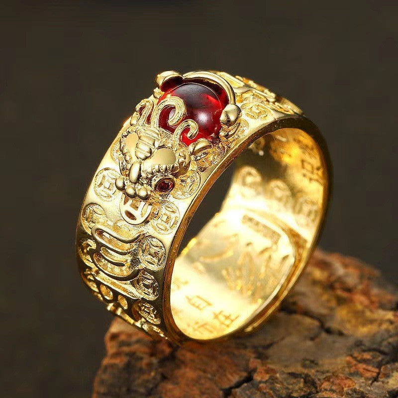 Women's & Men's Retro Sier Trendy Steel Black Peach Playing Card Personality Ring