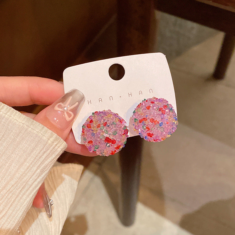Colorful Flower Fairy Indie Pop Style Granulated Sugar Round Love Earrings