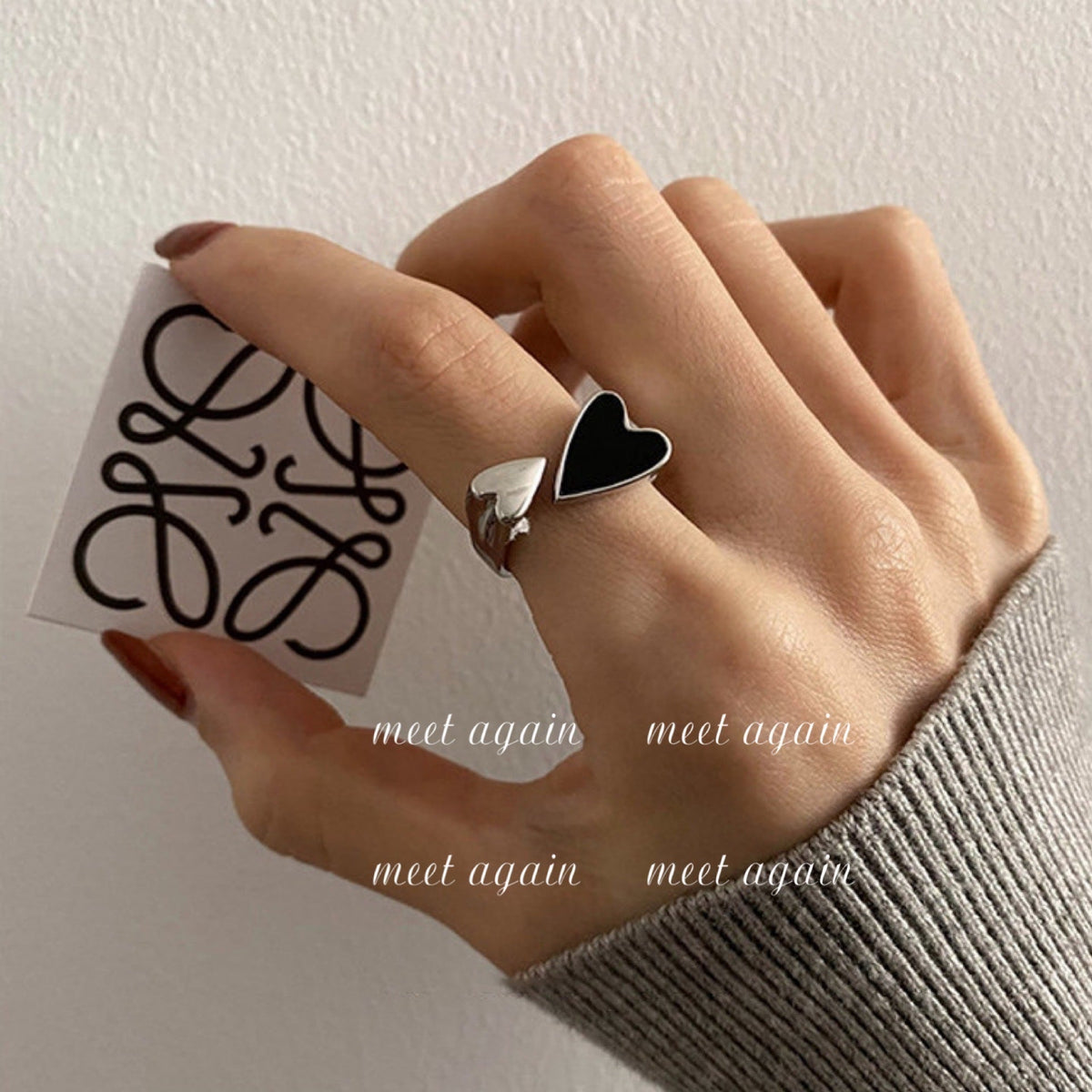 Black Love Heart-shaped Sweet Cool Style Design Sense Niche Ring