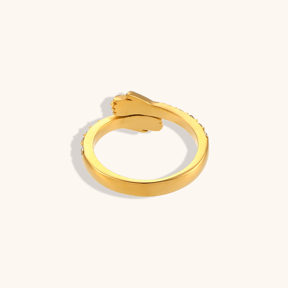 Women's Hands Hugging Zircon Adjustable Stainless Steel Gold Rings