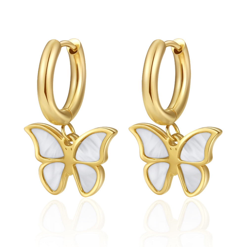 Women's Fashionable Stainless Steel Shell Butterfly Ear Earrings