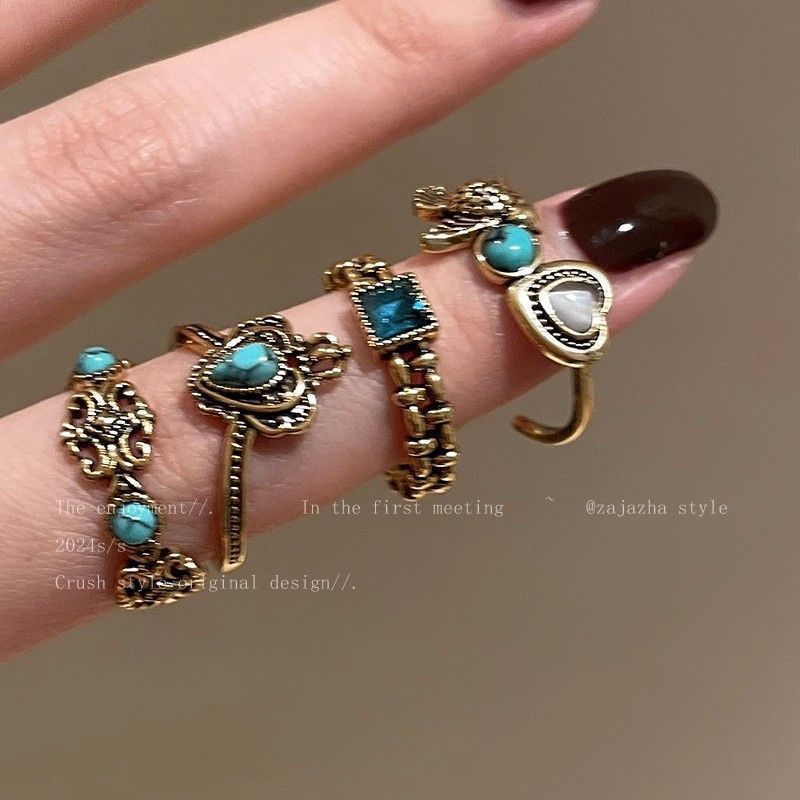 Chinese Style Flying Bird Love Heart-shaped Design Retro Distressed Ring