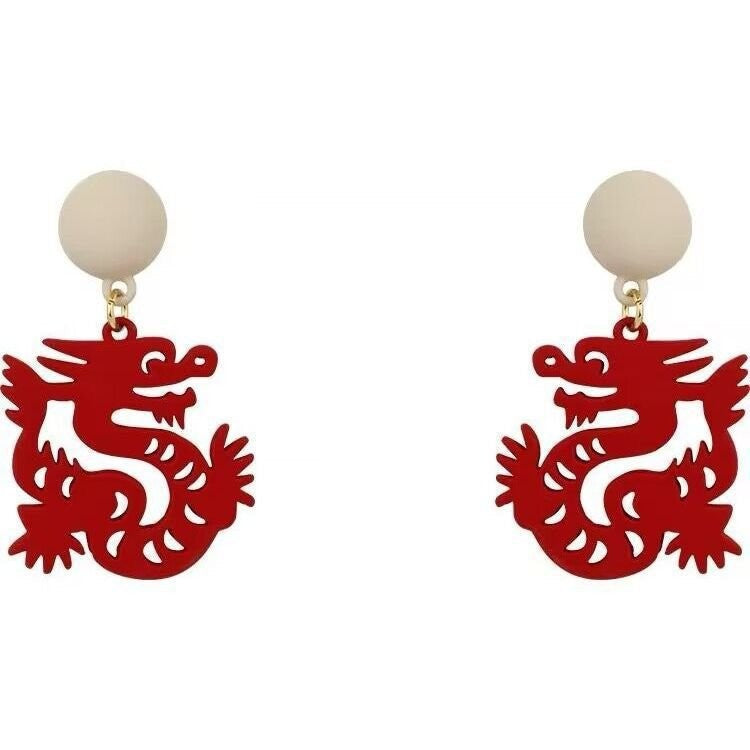 Life Red Paper Dragon Female Pearl Fresh Earrings