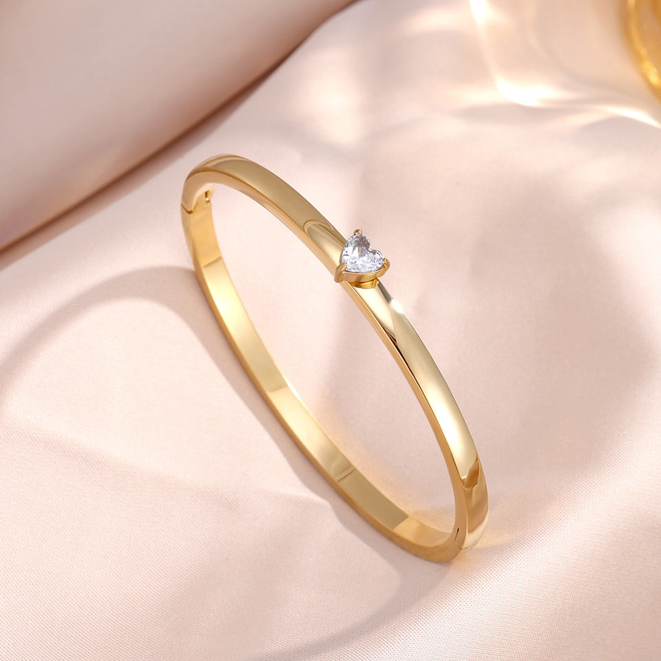 Stainless Steel Loving Heart Zircon Simple Style Bracelet