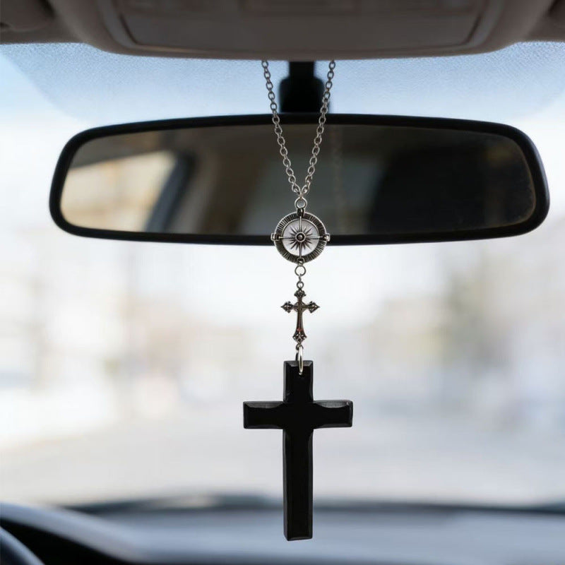 Retro Handmade Double Alloy Wood Cross Boys Long Sweater Chain Pendants