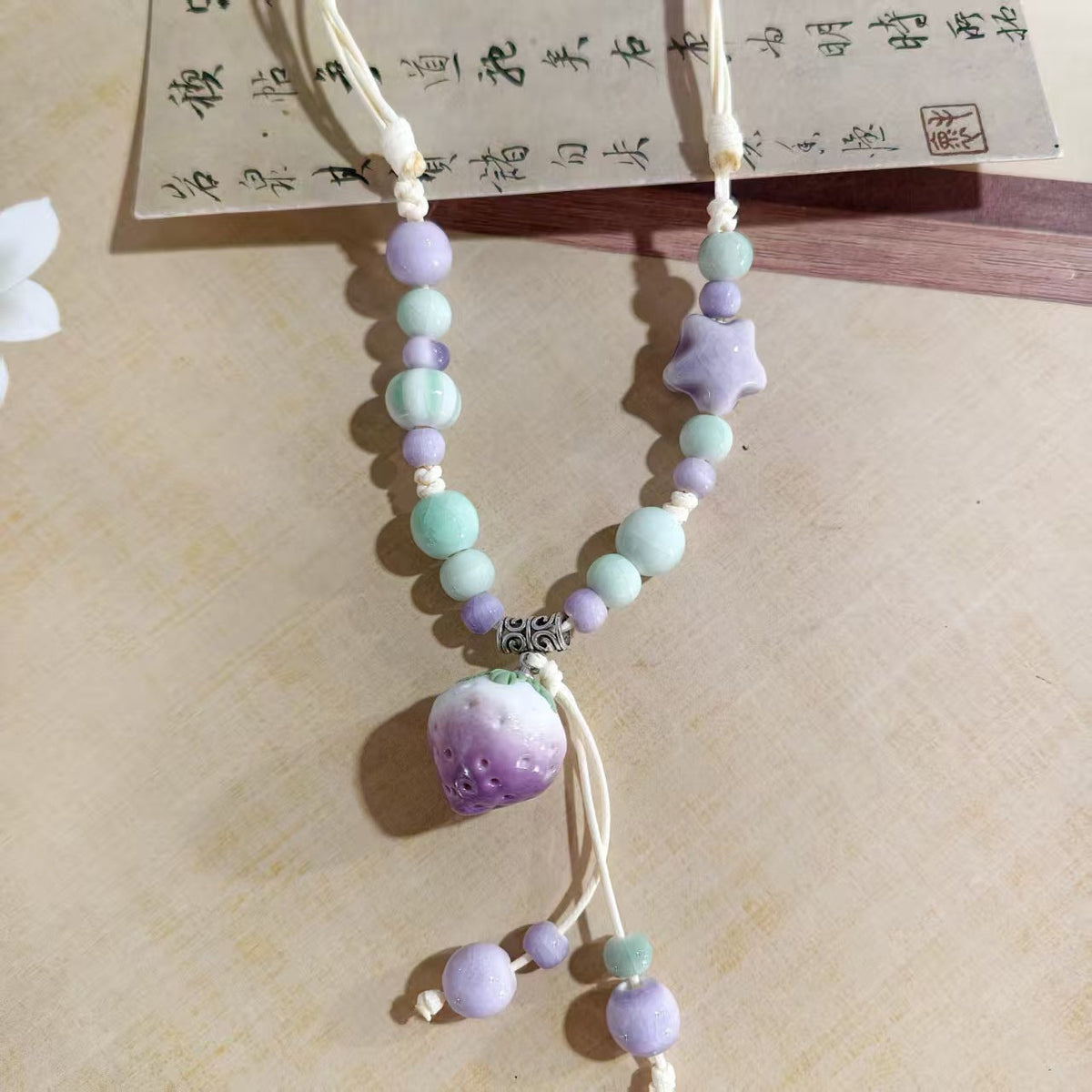 Women's Retro Ethnic Style Ceramic Butterfly Bell Fashionable Necklace