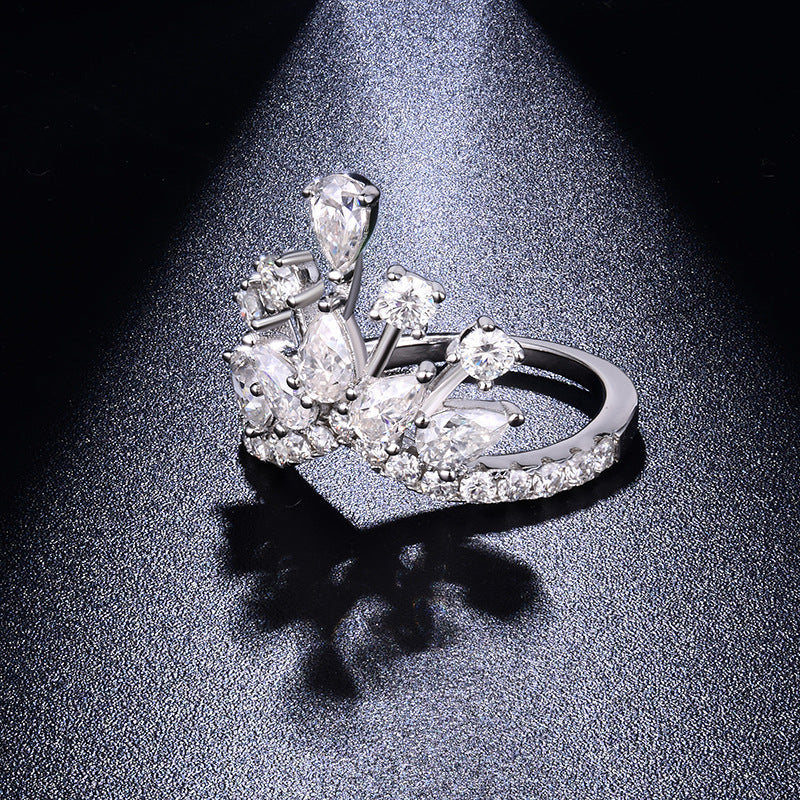 Crown Stack Engagement Ring: D-E Color D-Color VVS1 Moissanite Drop-Cut Solitaire in Sterling Silver with 18K Gold Plating