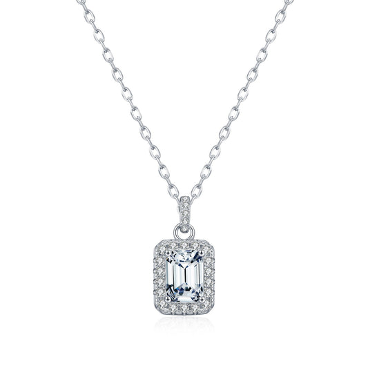Emerald-Cut D-Color VVS1 Moissanite Pendant Necklace in Sterling Silver – Geometric Locket Style