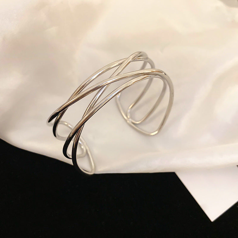 Metallic Striped Geometric Cross Flowers Openings Niche Exaggerated High Bracelet
