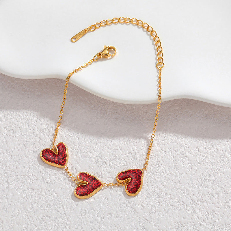 Style Elegant Graceful Wine Red Heart Ear Suit Female Jewelry Set