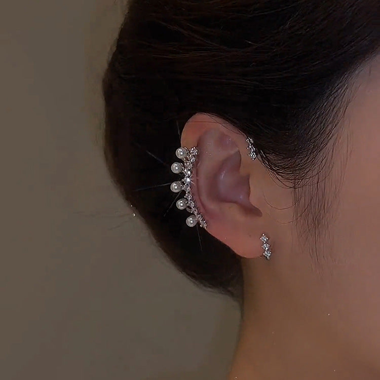 Women's Clip Inlaid Zircon Pearl Light Luxury Stud Earrings