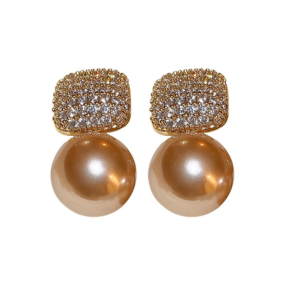 Square Inlaid Zircon Champagne Pearl Lady Temperamental High-grade Rings