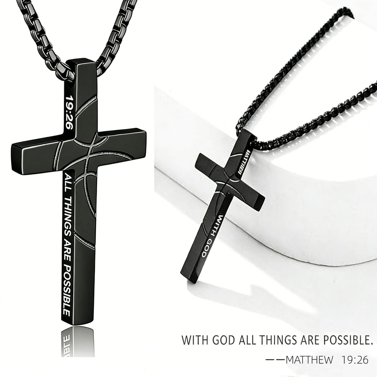 Men's Basketball Cross Double-sided Lettering Inspirational Scripture Personalized Necklace