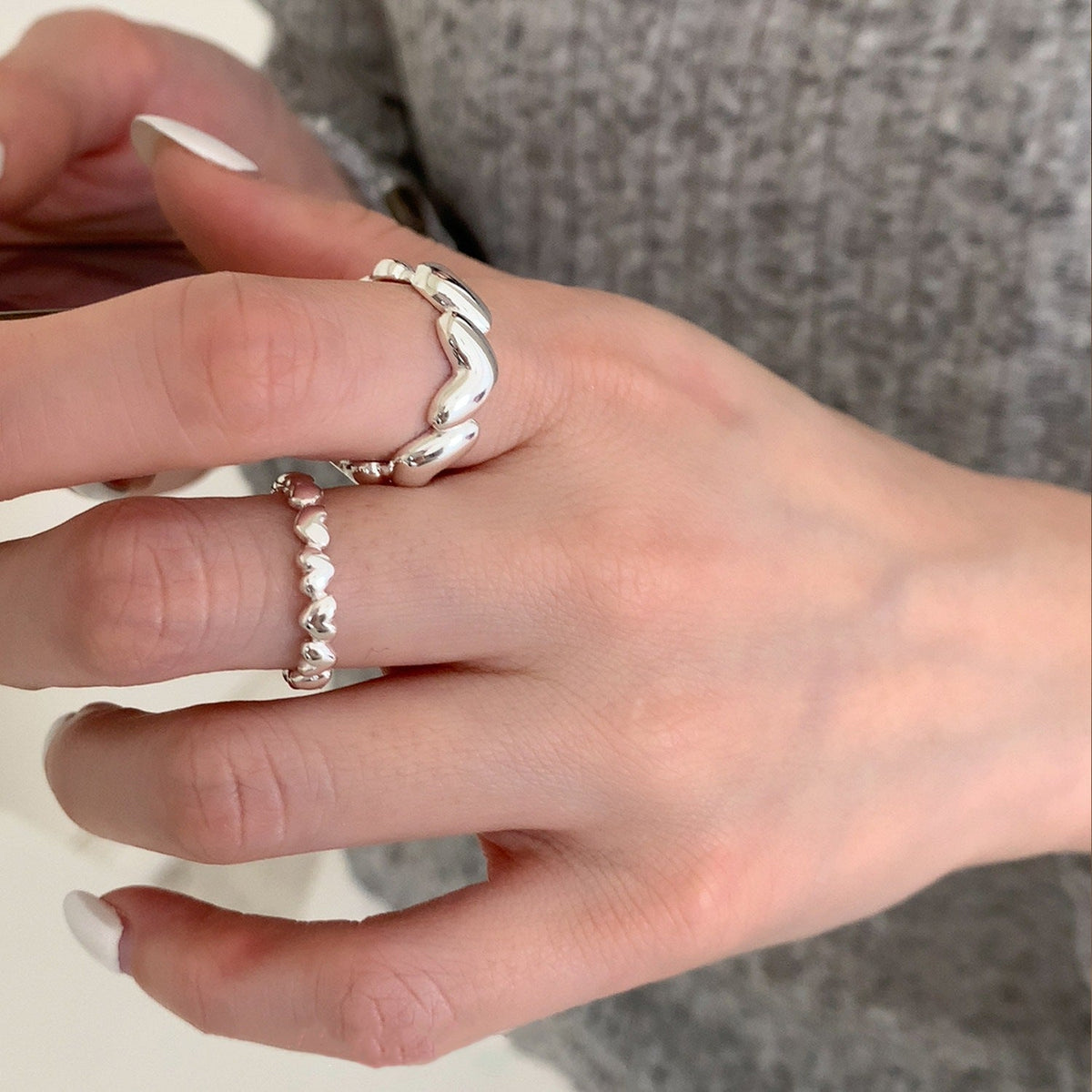 Women's Loving Heart Stacked Irregular Fashion Heart-shaped Open-end Personality Mori Rings