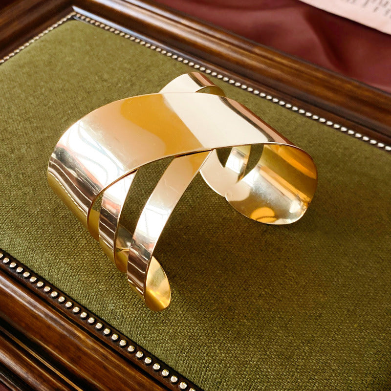 Metallic Striped Geometric Cross Flowers Openings Niche Exaggerated High Bracelet