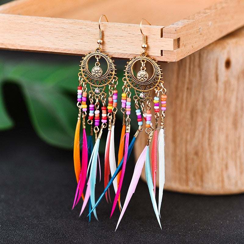 Women's Bohemian Ethnic Tassel Blue Ear Vintage Earrings