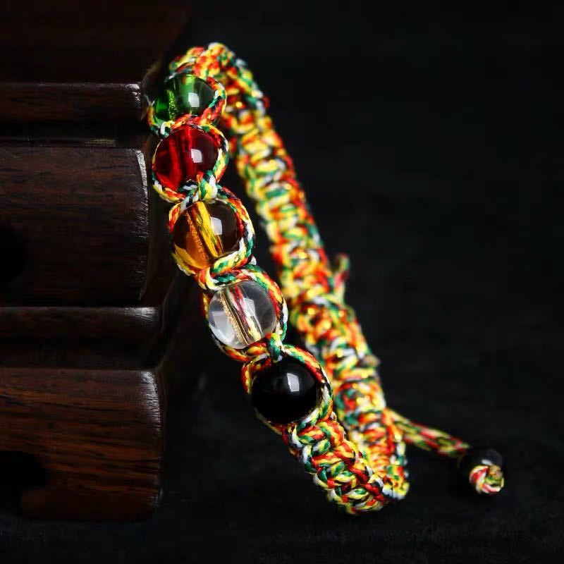 Braided Red Artificial Crystal Five Elements Lucky Beads Bracelet