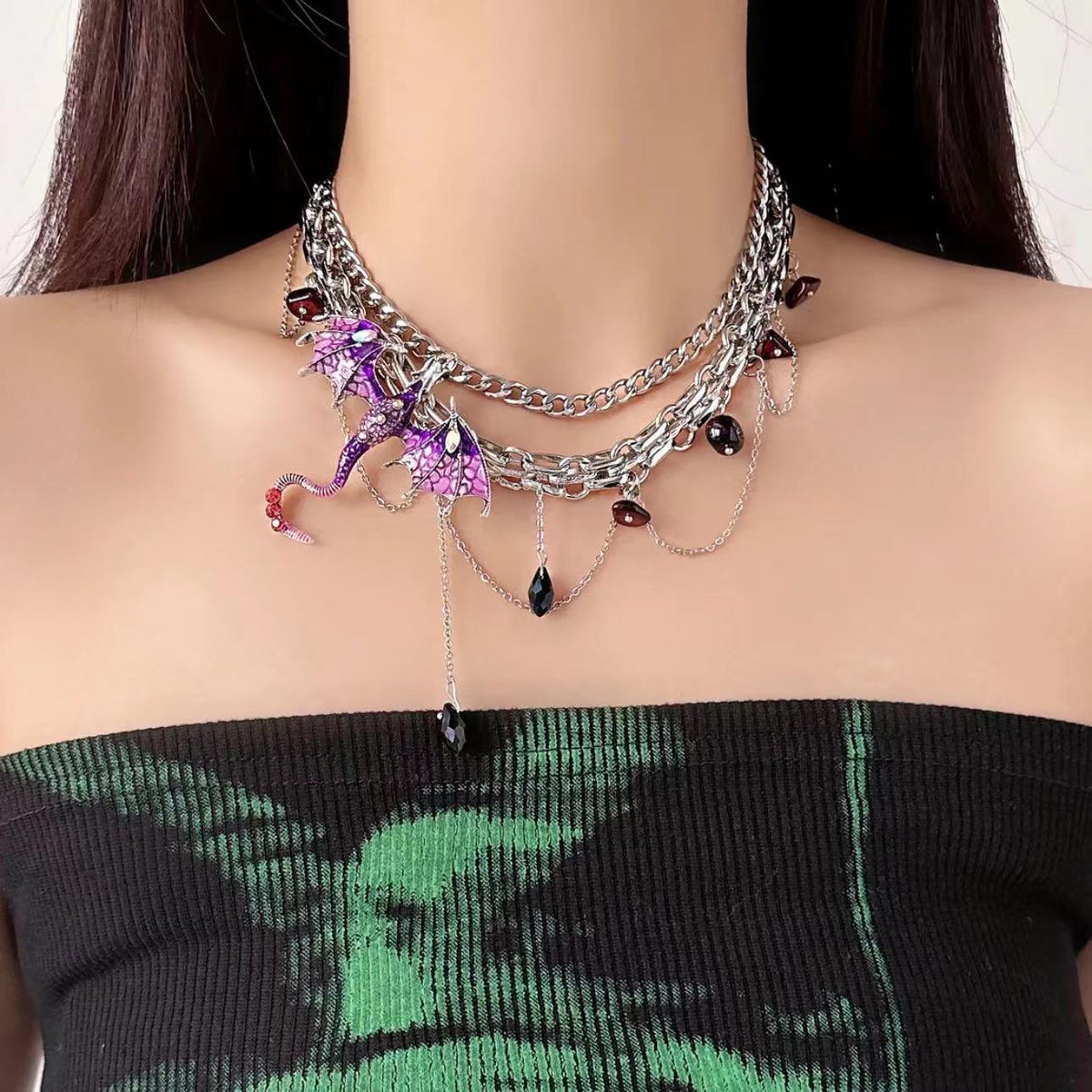 Red Thorn Flying Dragon Design Hot Asian Culture Sweet Cool Necklaces