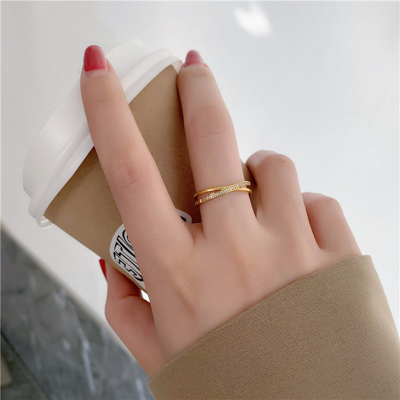 Style X Word Cross Micro Rhinestone Rose Gold Female Hipster Ring