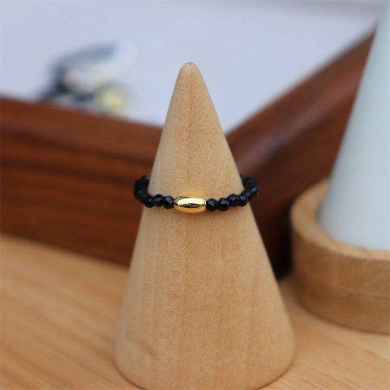 Simple Fashion White Black Pointed Crystal Stretch Freshwater Pearl Agate Rings