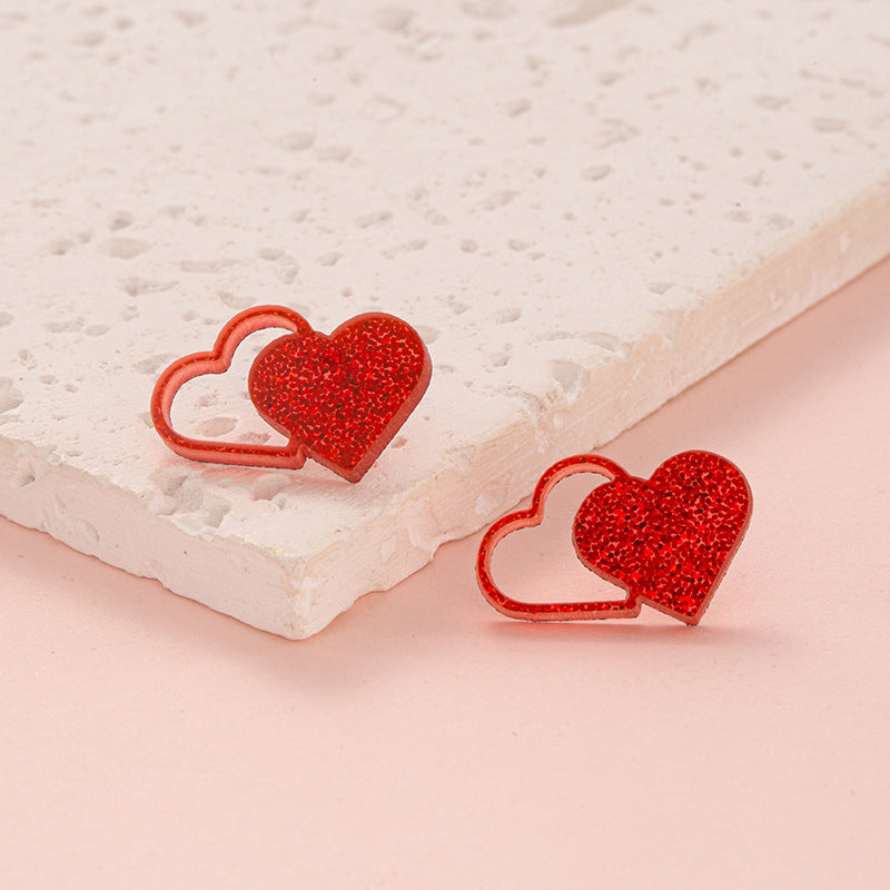 Acrylic Glitter Valentine's Day Love Red Lip Fashion Fresh Stud Earrings