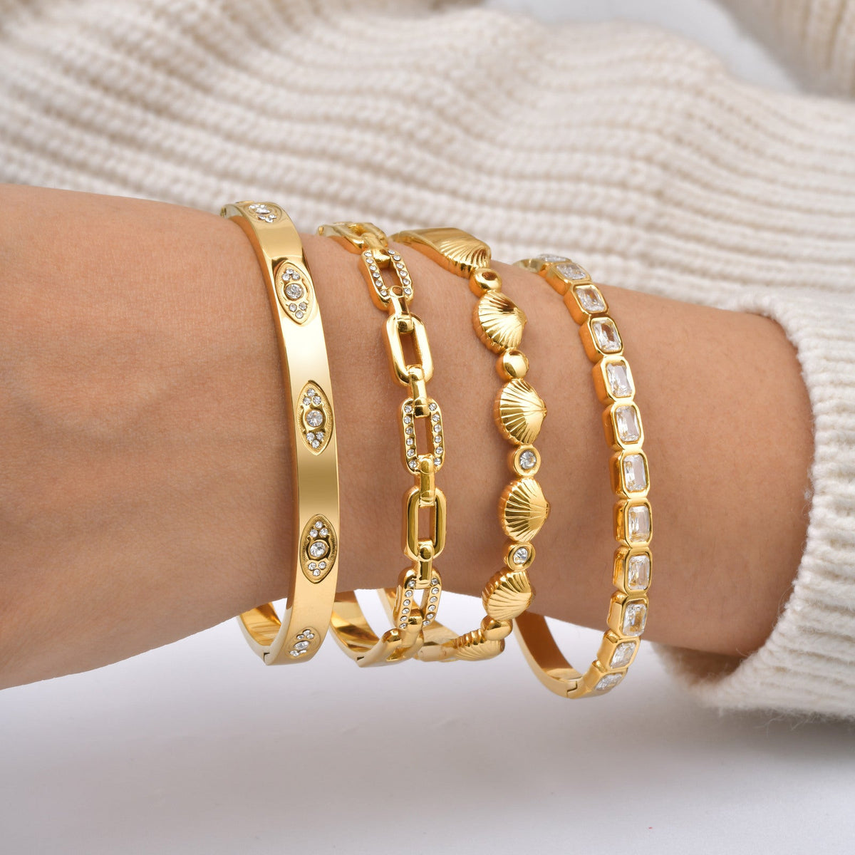 Women's Stainless Steel Devil Eye Shell Geometric Zircon Can Be Bracelet