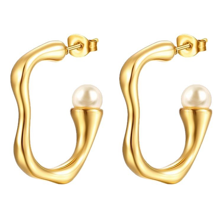 Women's Fashion Geometric Stainless Steel Inlaid Pearl Earrings