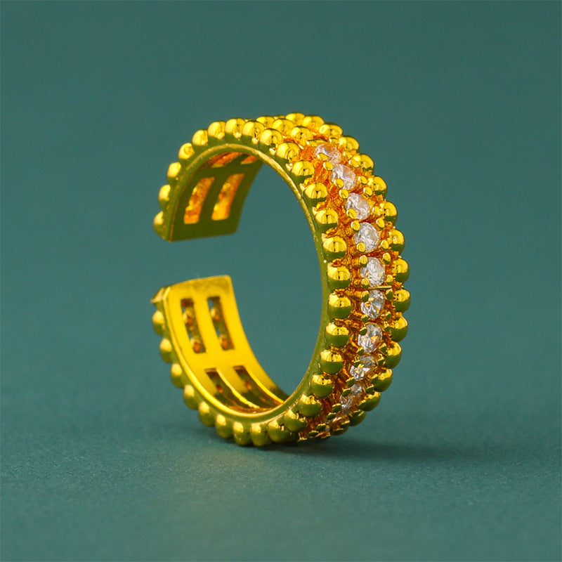 Women's Ancient Law Alluvial Gold Golden Balls Row Diamond Shop Live Ring