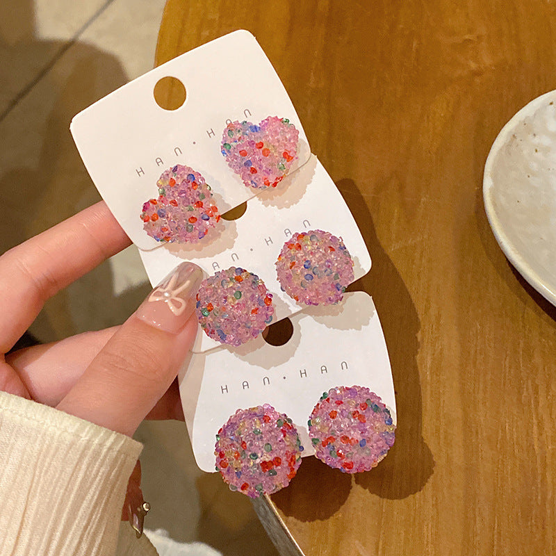 Colorful Flower Fairy Indie Pop Style Granulated Sugar Round Love Earrings