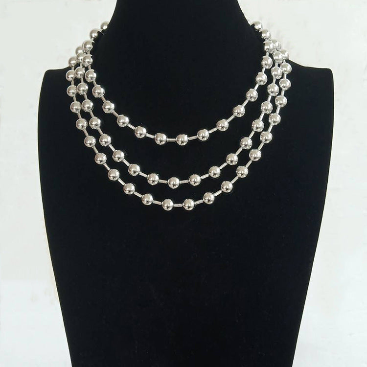 Women's & Men's Round Beads Titanium Steel Hip Hop Necklaces