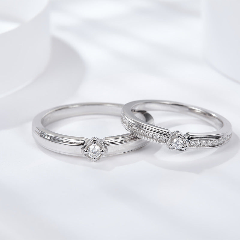 Minimalist D-Color VVS1 Moissanite Couple Engagement Rings Set – Sterling Silver Promise Bands for Her & Him