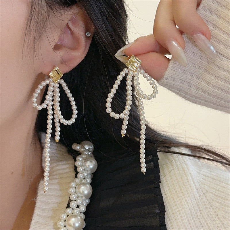 Women's Glass Pearl Grace Long Fringe Super Nice Earrings