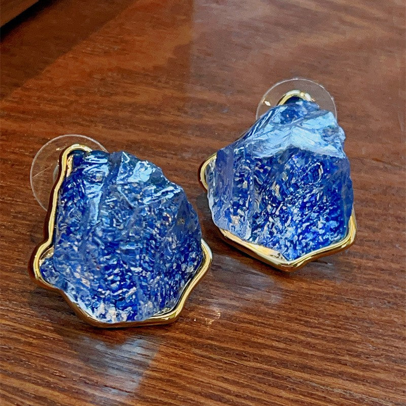 Needle High-grade Irregular Blue Ice Crystal Female Light Luxury Minority Earrings