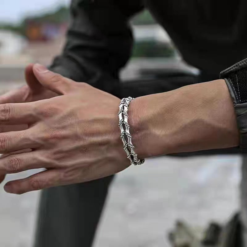 Men's Thailand Hand-woven Bamboo Personality Vintage Thai Sier Opening Bracelet