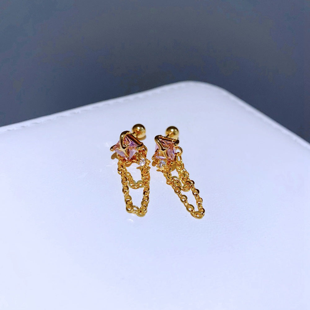 Women's Ear Chain Medical Titanium Steel Bone Flat Niche Stud Earrings