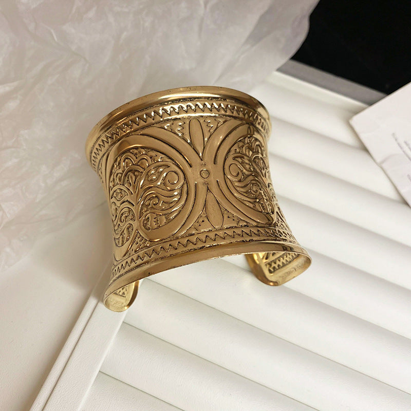 Metallic Striped Geometric Cross Flowers Openings Niche Exaggerated High Bracelet