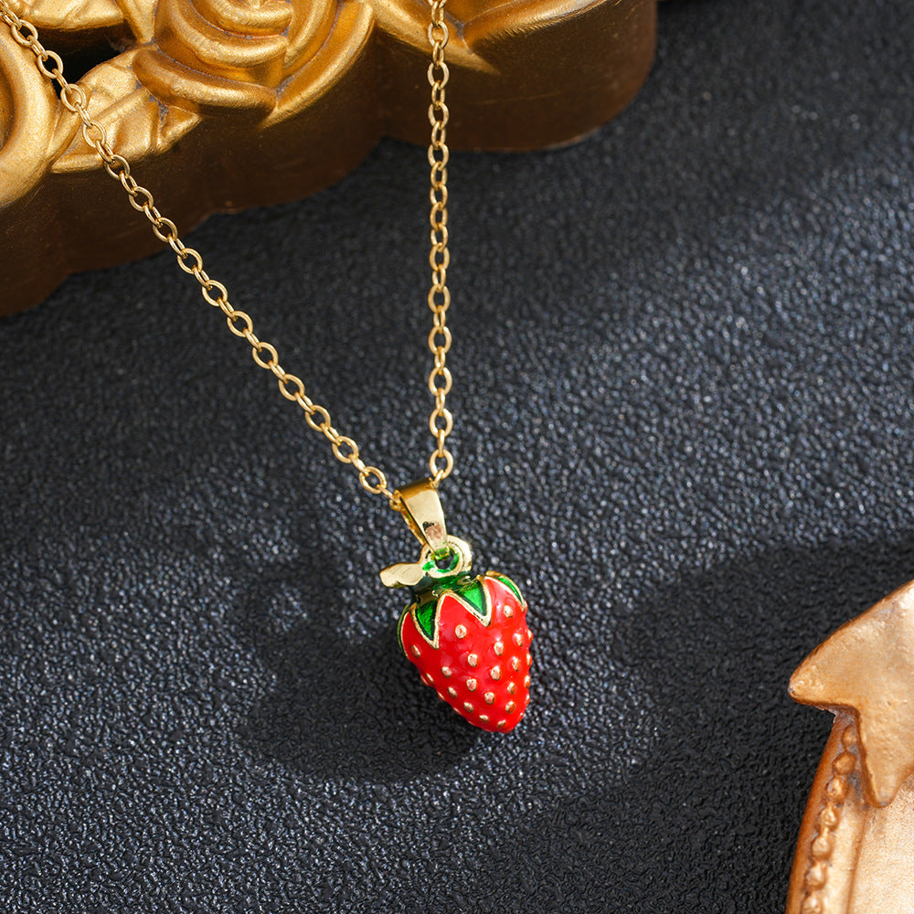 Women's Pastoral Style Strawberry Cute Simple Titanium Necklace