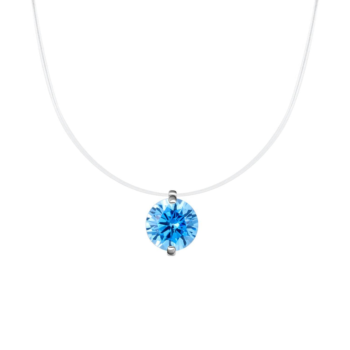 S925 Multicolor Mermaid Tear Floating CZ Necklace, Sterling Silver Invisible Fishing Line 6-8mm Cubic Zirconia Pendant