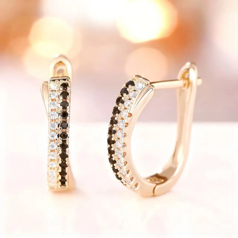 Women's Copper Black White Zircon Double Row Ear Clip Light Luxury Earrings