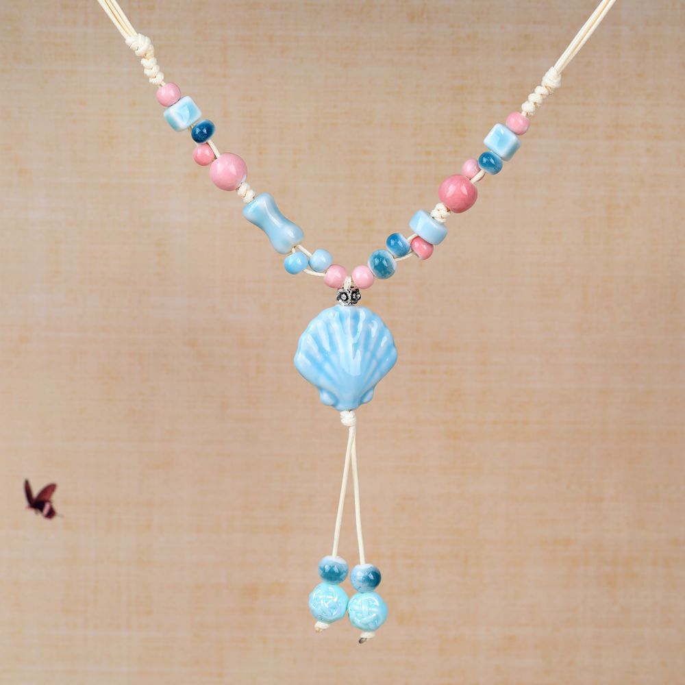 Women's Retro Ethnic Style Ceramic Butterfly Bell Fashionable Necklace