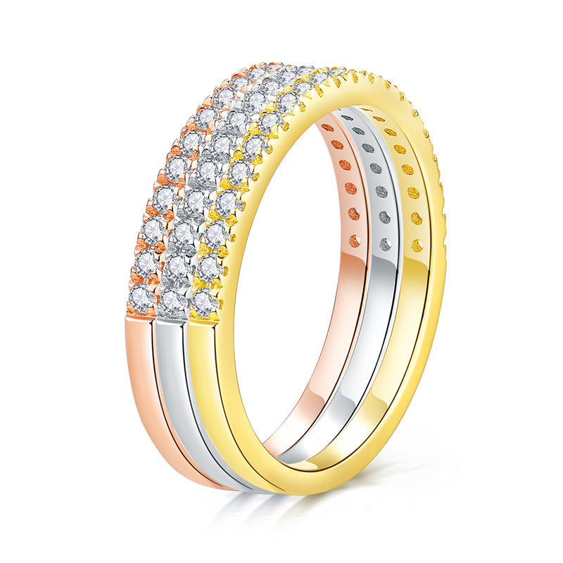 Stackable S925 Sterling Silver Moissanite Band Ring – White Gold, Yellow Gold & Rose Gold Options