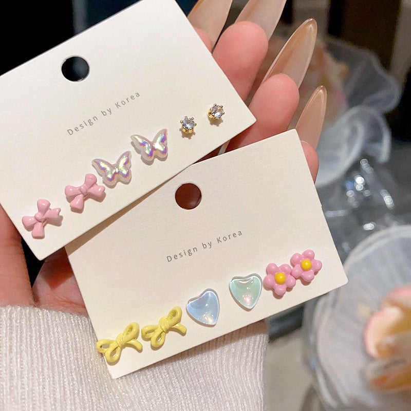 Sier Needle Exquisite Bow Suit Female Style Advanced Design Earrings