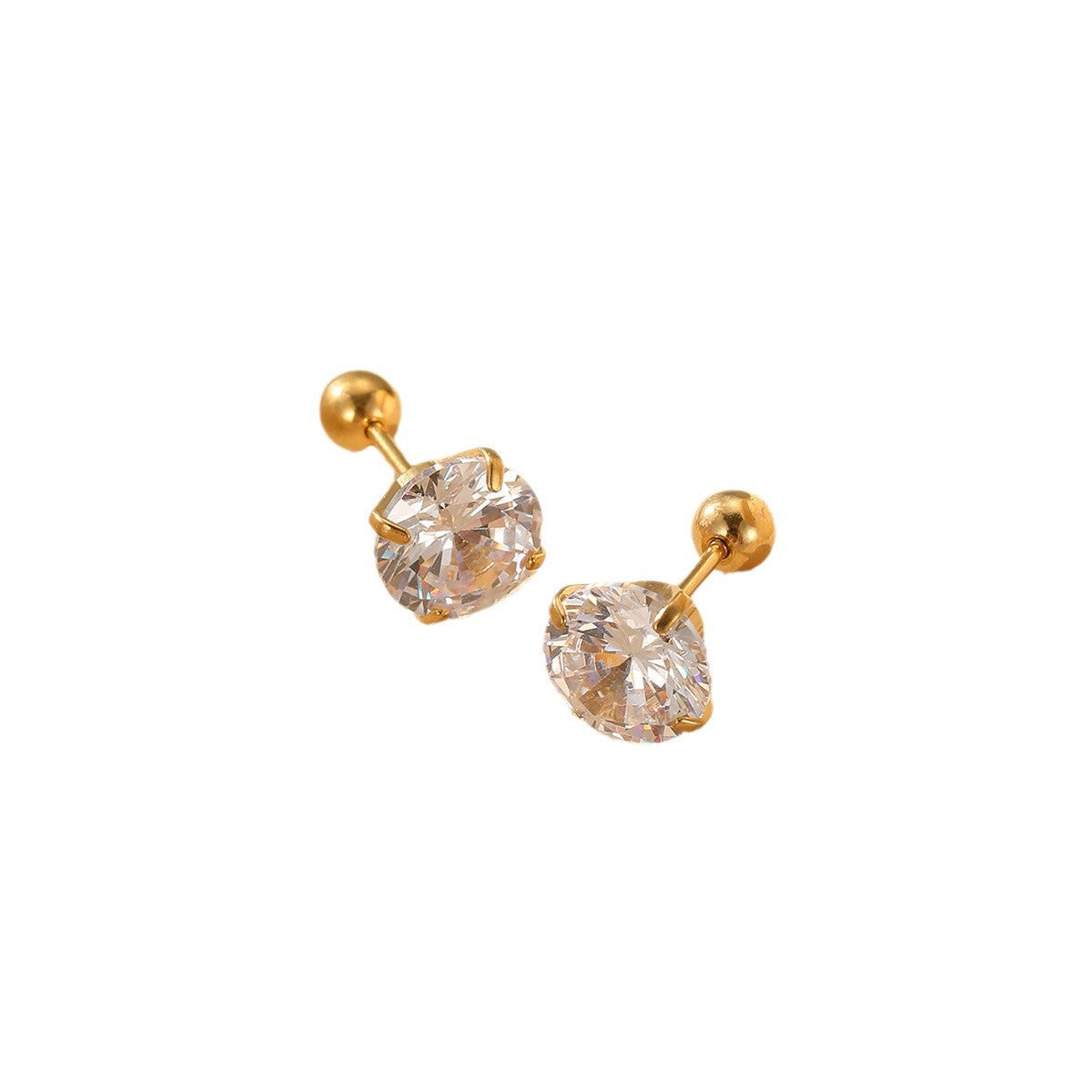 Women's & Men's Titanium Steel Threaded Rods Twisted Ball Ear Crystal Zircon Stud Earrings