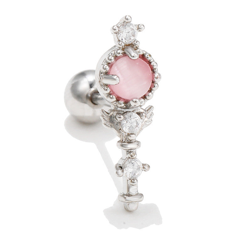 Flower Ear Pink Zircon Sweet Loving Heart Bone Inner Screw Earrings