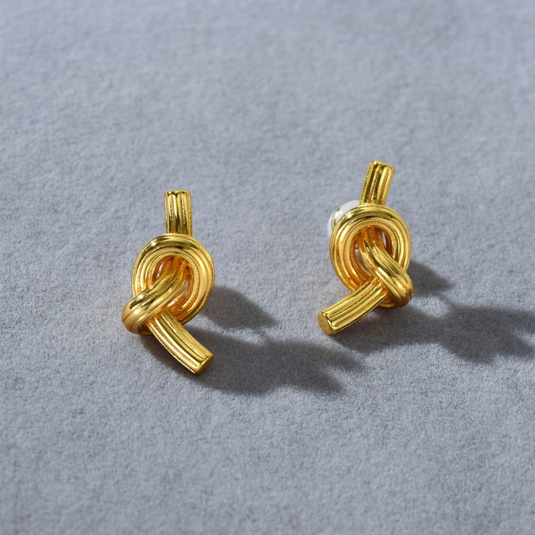 Fashion Striped Knotted Brushed Sier Niche Earrings